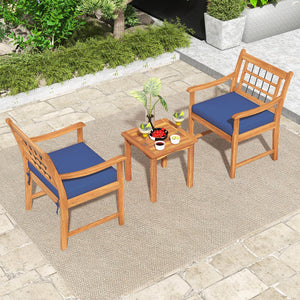 3 Piece Wood Patio Furniture Set with Seat Cushions and Acacia Wood Frame-Navy view 6
