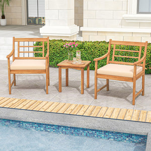 3 Piece Wood Patio Furniture Set with Seat Cushions and Acacia Wood Frame-White view 3