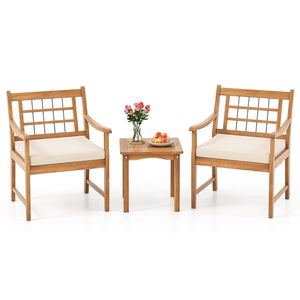 3 Piece Wood Patio Furniture Set with Seat Cushions and Acacia Wood Frame-White view 4