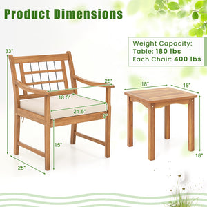 3 Piece Wood Patio Furniture Set with Seat Cushions and Acacia Wood Frame-White view 5