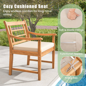 3 Piece Wood Patio Furniture Set with Seat Cushions and Acacia Wood Frame-White view 9