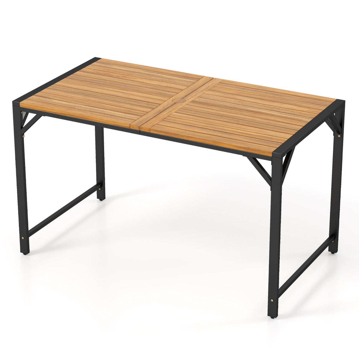 51 inches Acacia Wood Dining Table with Umbrella Hole & Metal Support for Garden