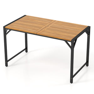 51 inches Acacia Wood Dining Table with Umbrella Hole & Metal Support for Garden