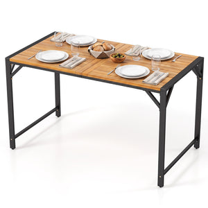 51 inches Acacia Wood Dining Table with Umbrella Hole & Metal Support for Garden view 4