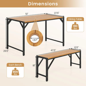 51 inches Acacia Wood Dining Table with Umbrella Hole & Metal Support for Garden view 5