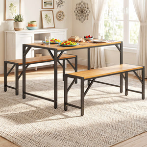 51 inches Acacia Wood Dining Table with Umbrella Hole & Metal Support for Garden view 7