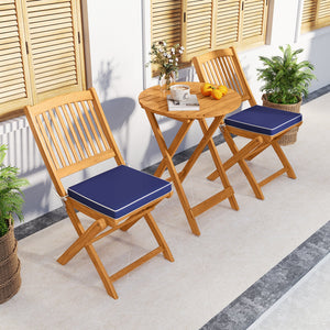 3 Pieces Acacia Wood Patio Folding Bistro Set with Soft Cushions-Navy view 3