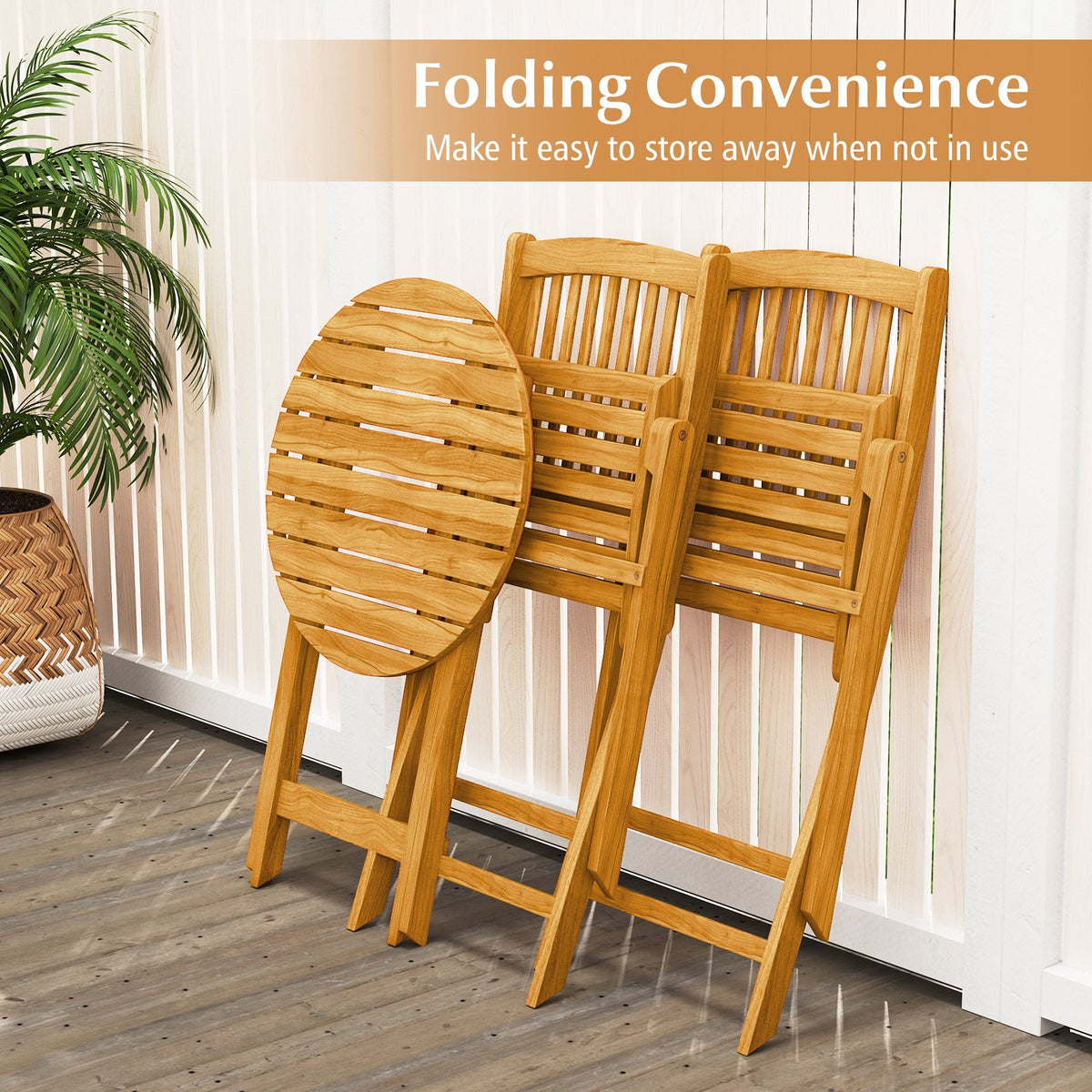 3 Pieces Acacia Wood Patio Folding Bistro Set with Soft Cushions-Navy view 8