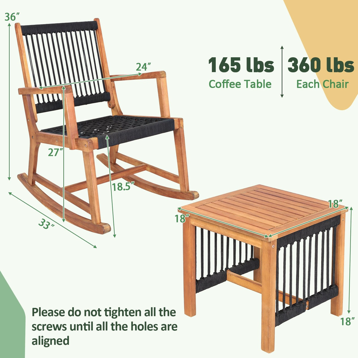 3 Pieces Acacia Wood Rocking Bistro Set view 5