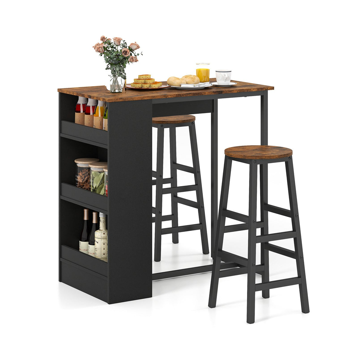 3 Pieces Bar Table Set with Storage view 4