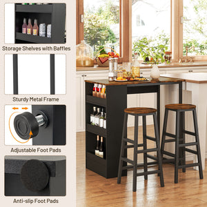 3 Pieces Bar Table Set with Storage view 6