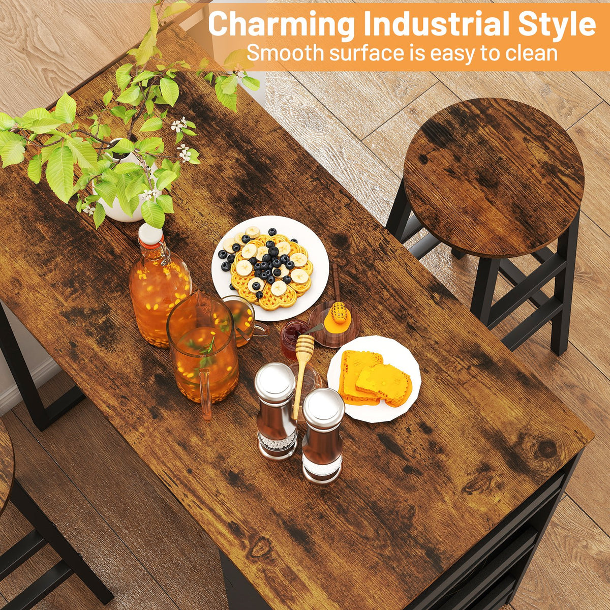 3 Pieces Bar Table Set with Storage view 8