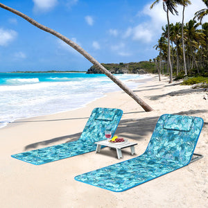 3 Pieces Beach Lounge Chair Mat Set 2 Adjustable Lounge Chairs with Table Stripe-Green view 2