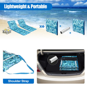 3 Pieces Beach Lounge Chair Mat Set 2 Adjustable Lounge Chairs with Table Stripe-Green view 5