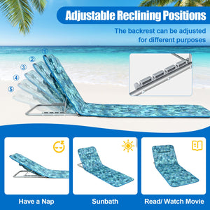 3 Pieces Beach Lounge Chair Mat Set 2 Adjustable Lounge Chairs with Table Stripe-Green view 6