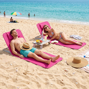 3 Pieces Beach Lounge Chair Mat Set 2 Adjustable Lounge Chairs with Table Stripe-Pink view 2