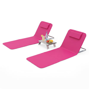 3 Pieces Beach Lounge Chair Mat Set 2 Adjustable Lounge Chairs with Table Stripe-Pink view 3