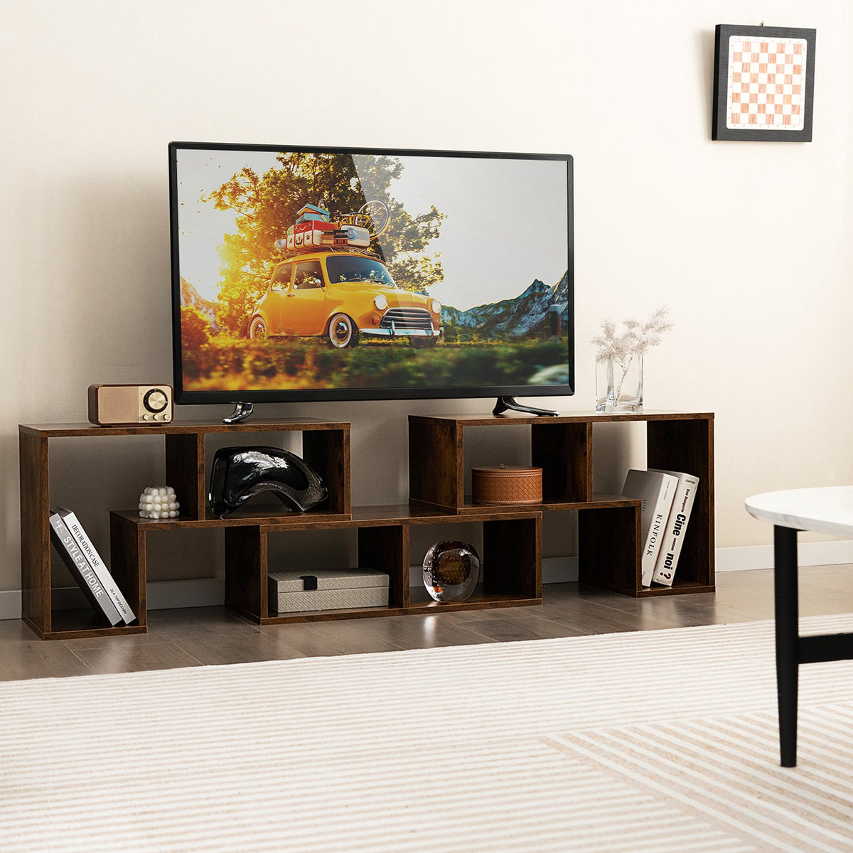 3 Pieces Console TV Stand for TVs up to 65 Inch with Shelves-Brown view 2