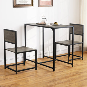 3 Pieces Dining Set Compact Table and 2 Chair with Metal Frame for Small Space-Oak view 2