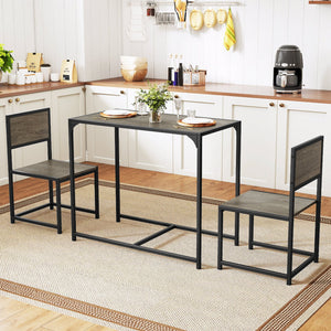 3 Pieces Dining Set Compact Table and 2 Chair with Metal Frame for Small Space-Oak view 3