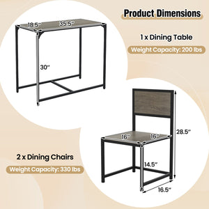3 Pieces Dining Set Compact Table and 2 Chair with Metal Frame for Small Space-Oak view 5