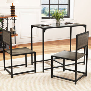 3 Pieces Dining Set Compact Table and 2 Chair with Metal Frame for Small Space-Oak view 6