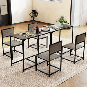 3 Pieces Dining Set Compact Table and 2 Chair with Metal Frame for Small Space-Oak view 7