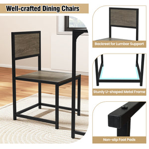 3 Pieces Dining Set Compact Table and 2 Chair with Metal Frame for Small Space-Oak view 8
