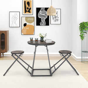 3 Pieces Dining Table Set with 2 Foldable Stools for Small Space-Gray view 2