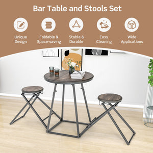 3 Pieces Dining Table Set with 2 Foldable Stools for Small Space-Gray view 3