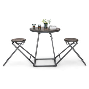 3 Pieces Dining Table Set with 2 Foldable Stools for Small Space-Gray view 7