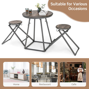 3 Pieces Dining Table Set with 2 Foldable Stools for Small Space-Gray view 9