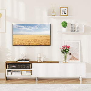 3 Pieces Farmhouse TV Stand for TVs up to 80 Inch with Cabinet and Compartments-White view 3