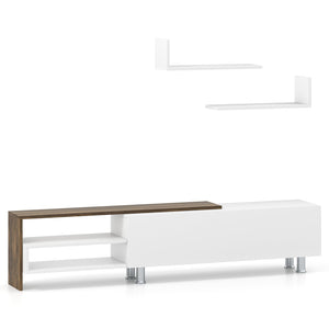3 Pieces Farmhouse TV Stand for TVs up to 80 Inch with Cabinet and Compartments-White view 4