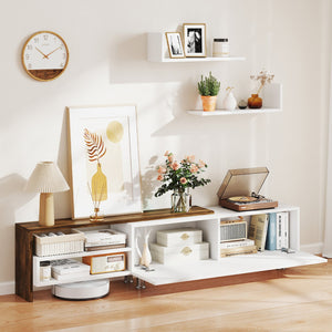 3 Pieces Farmhouse TV Stand for TVs up to 80 Inch with Cabinet and Compartments-White view 6