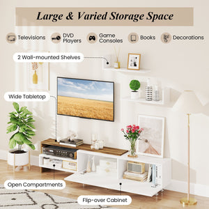 3 Pieces Farmhouse TV Stand for TVs up to 80 Inch with Cabinet and Compartments-White view 7