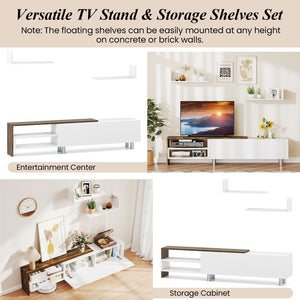 3 Pieces Farmhouse TV Stand for TVs up to 80 Inch with Cabinet and Compartments-White view 8
