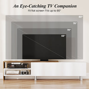 3 Pieces Farmhouse TV Stand for TVs up to 80 Inch with Cabinet and Compartments-White view 9