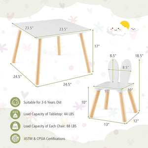 3 Pieces Kids Table and Chairs Set for Arts Crafts Snack Time-White view 5