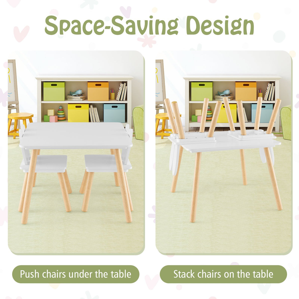 3 Pieces Kids Table and Chairs Set for Arts Crafts Snack Time-White view 6