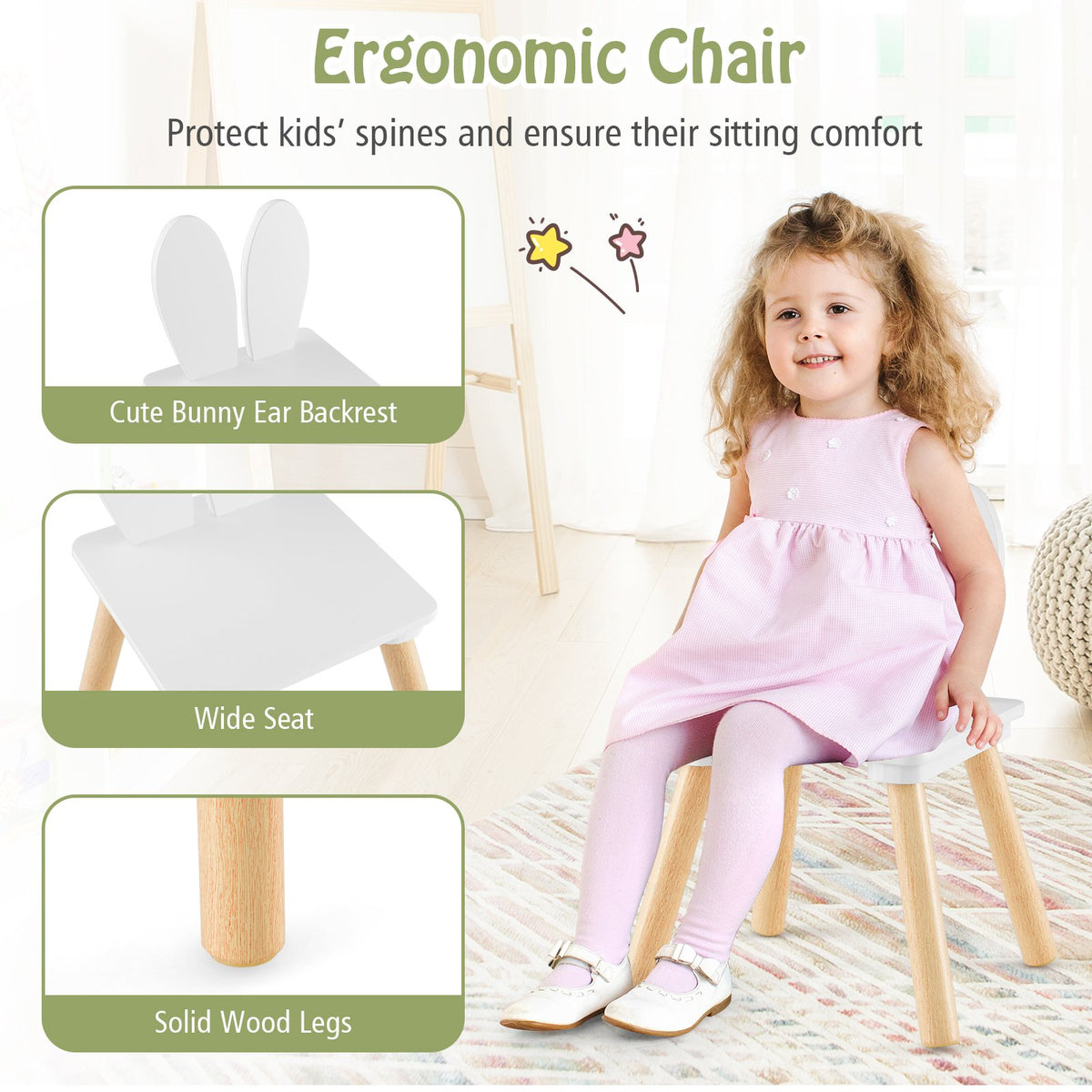 3 Pieces Kids Table and Chairs Set for Arts Crafts Snack Time-White view 9