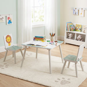 3 Pieces Kids Table and Chairs Set with Animal Patterns for Aged 3-6 Years Old view 2