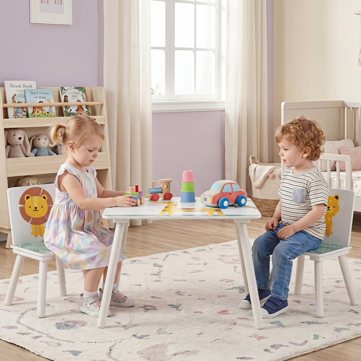 3 Pieces Kids Table and Chairs Set with Animal Patterns for Aged 3-6 Years Old view 3