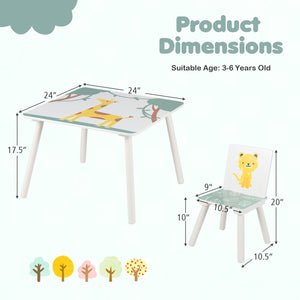 3 Pieces Kids Table and Chairs Set with Animal Patterns for Aged 3-6 Years Old view 5