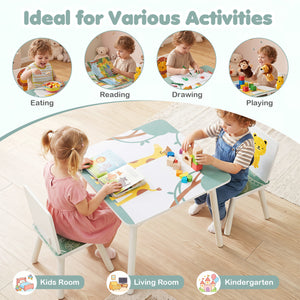 3 Pieces Kids Table and Chairs Set with Animal Patterns for Aged 3-6 Years Old view 6