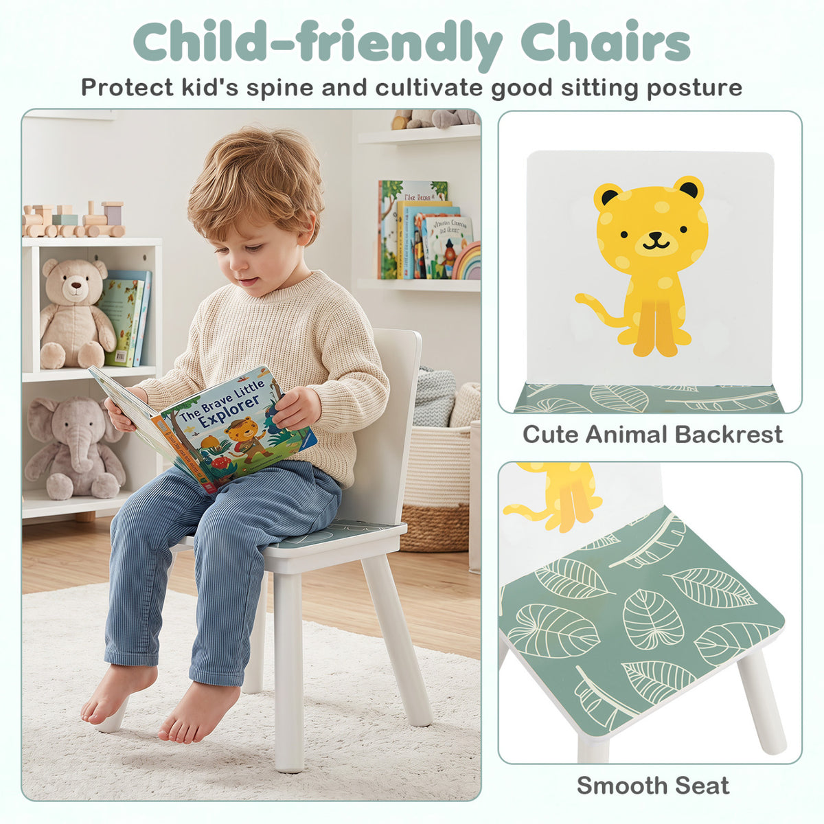 3 Pieces Kids Table and Chairs Set with Animal Patterns for Aged 3-6 Years Old view 7