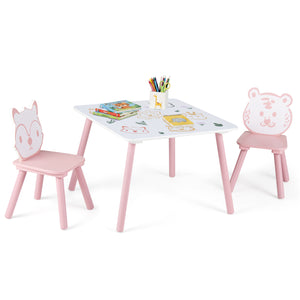 3 Pieces Kids Table and Chairs Set with Animal Patterns for Kids