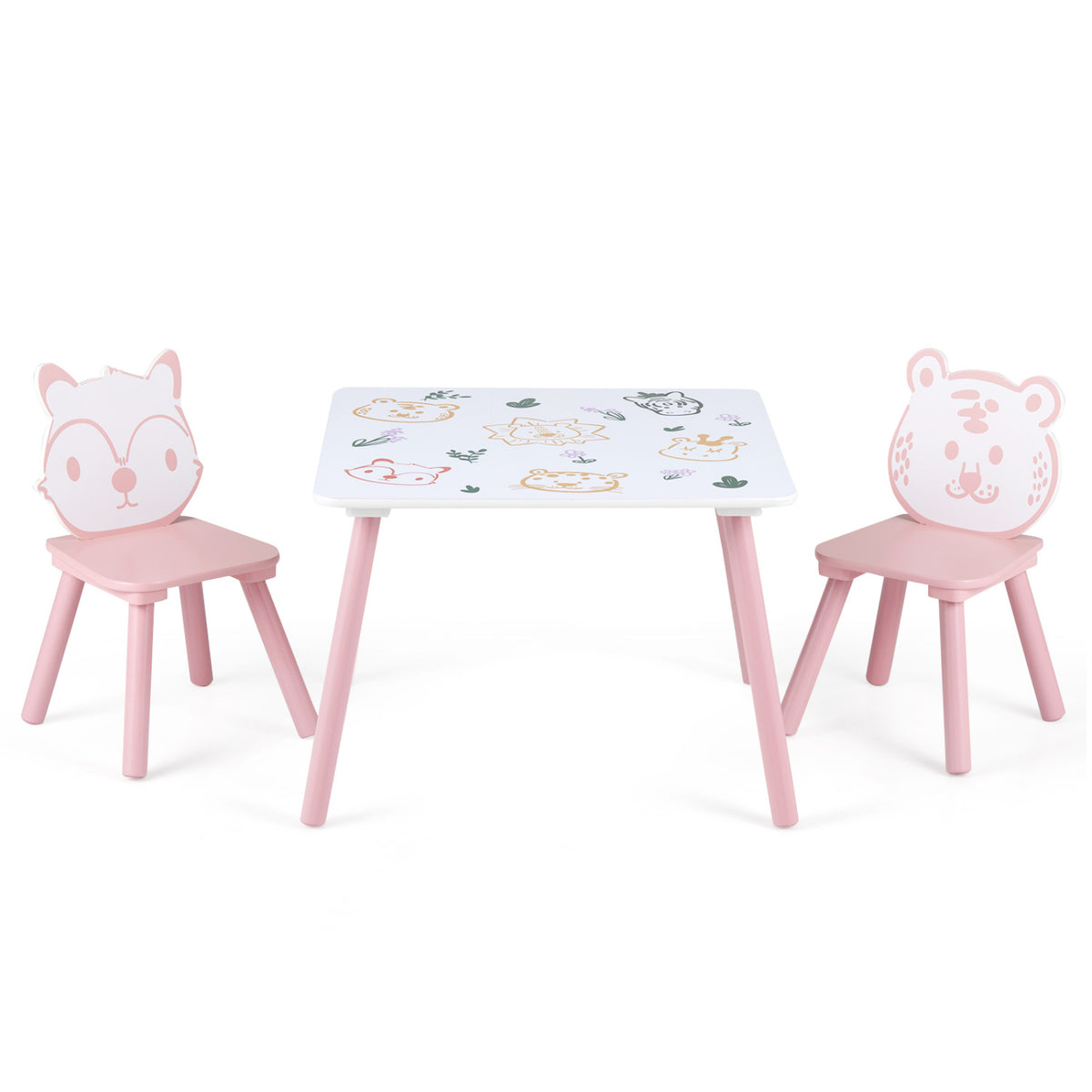 3 Pieces Kids Table and Chairs Set with Animal Patterns for Kids view 4
