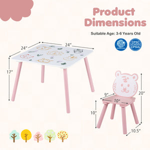 3 Pieces Kids Table and Chairs Set with Animal Patterns for Kids view 5