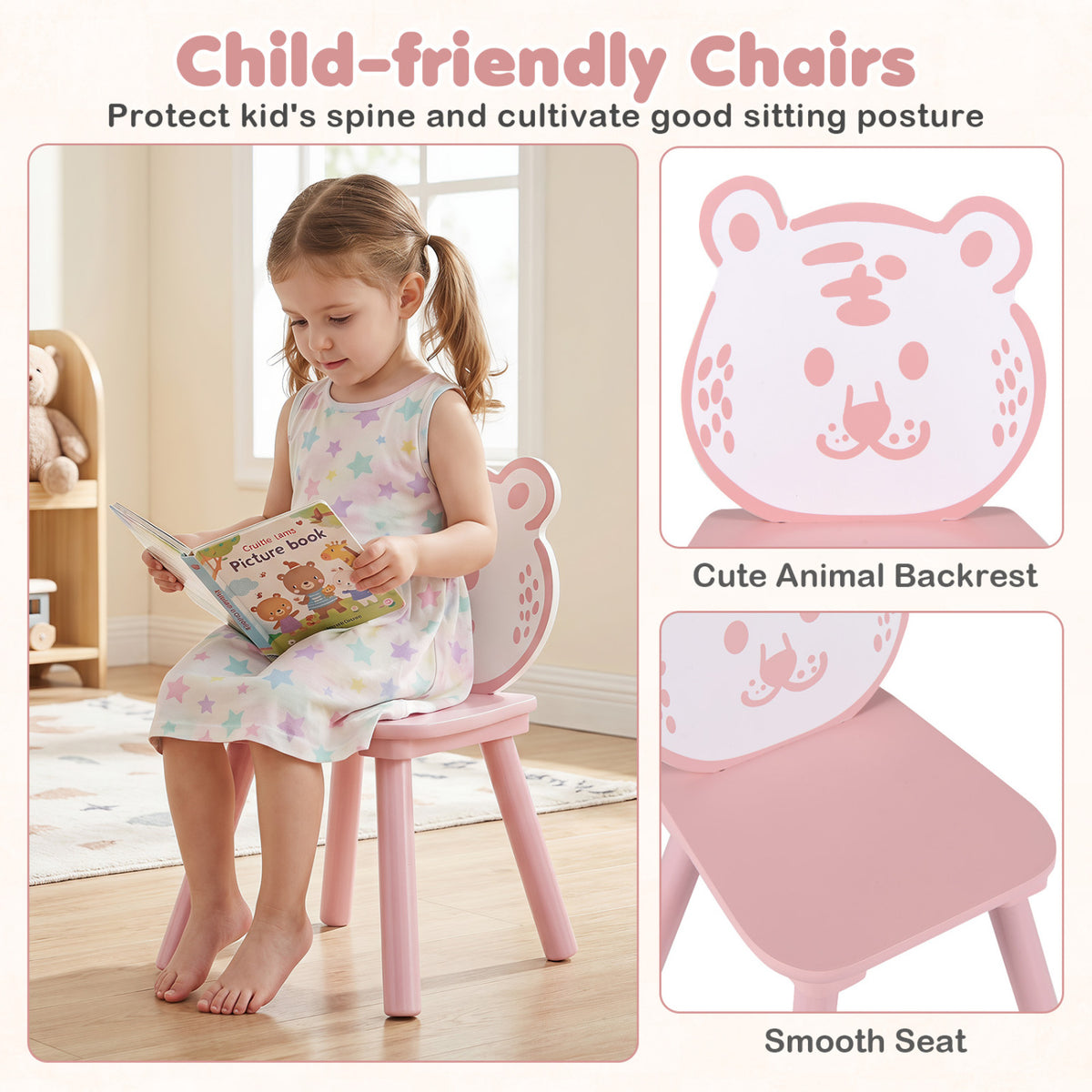 3 Pieces Kids Table and Chairs Set with Animal Patterns for Kids view 7
